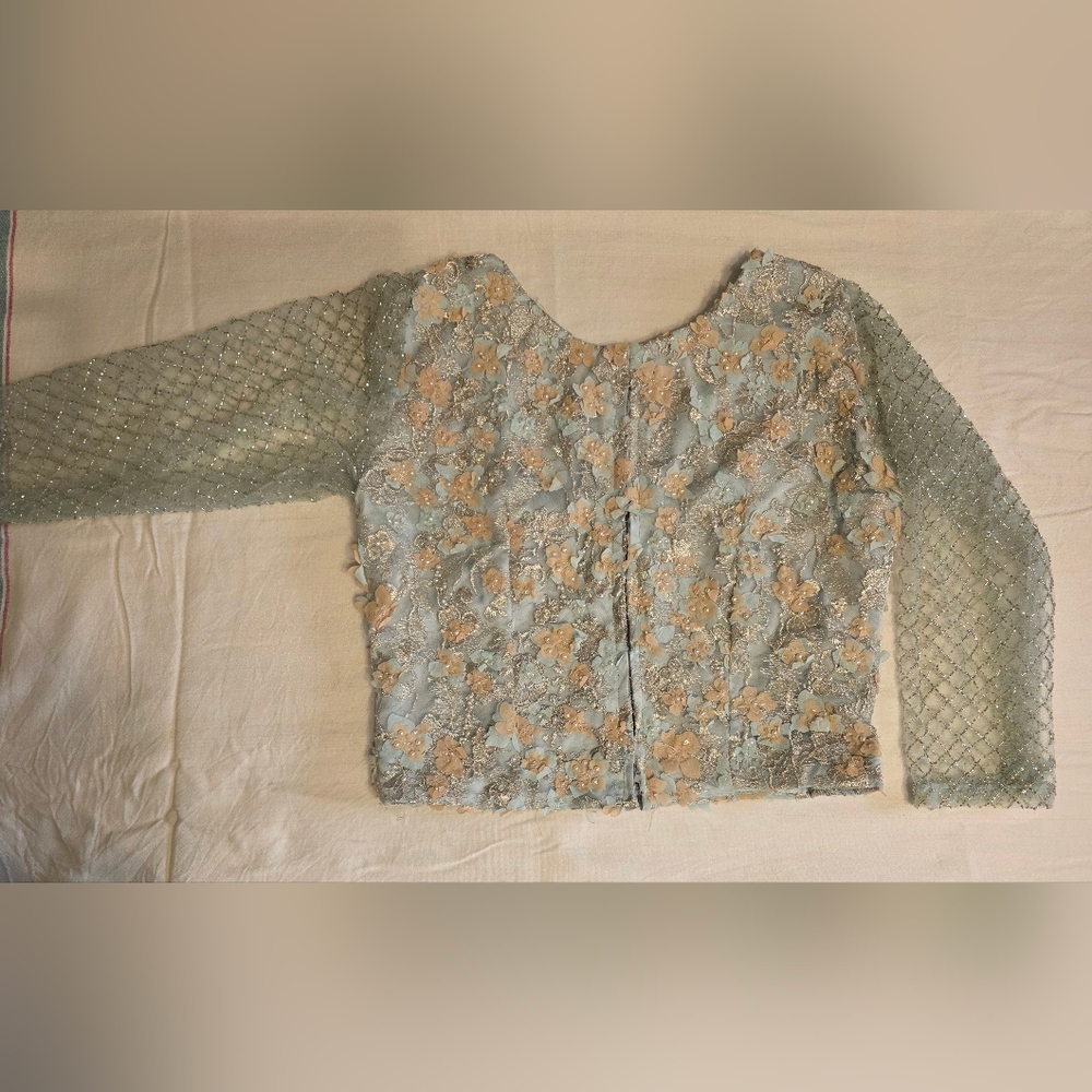 Aqua Blue Embellished Sari - Festive Wear - Indian & Pakistani Wear - Picture 5 of 9